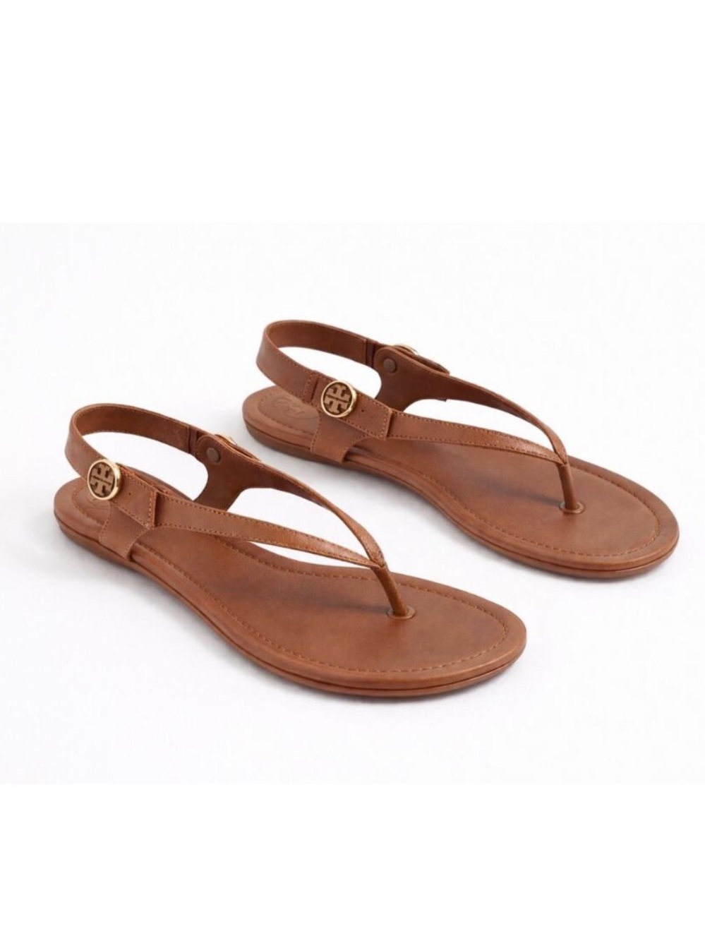 Tory Burch Minnie Travel Sandals Brown Leather‎ Size 7